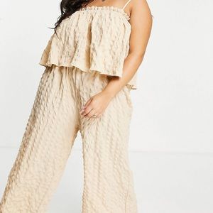 ASOS DESIGN curve double layer textured culotte jumpsuit in sand